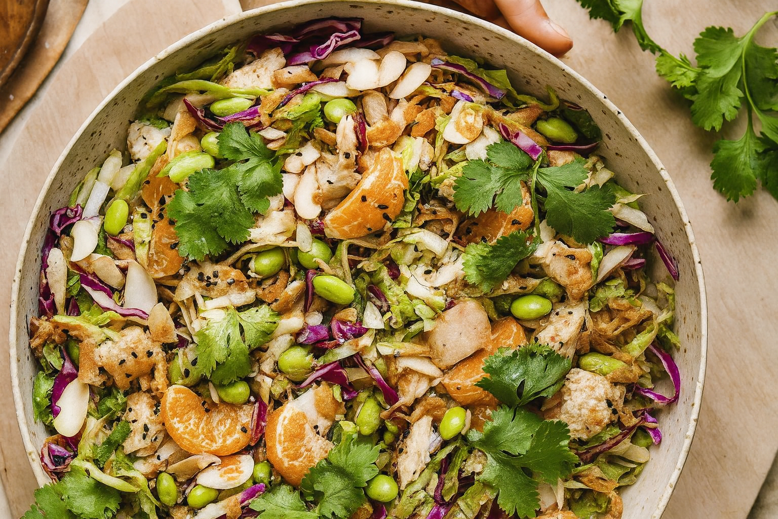 Asian Chicken Salad with Almond-Sesame Dressing
(GF, DF) Serves 6